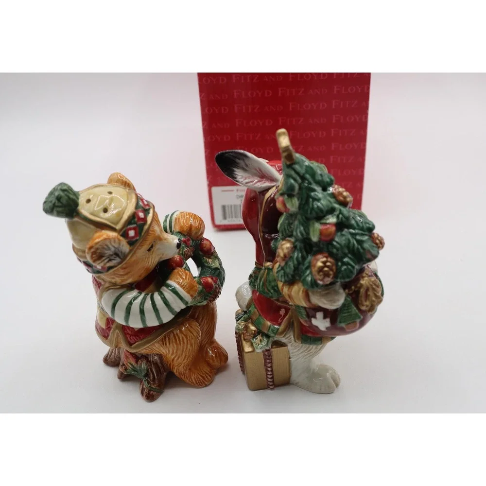 Vintage Fitz & Floyd Christmas Lodge S/P Shakers Original Box *See Description*